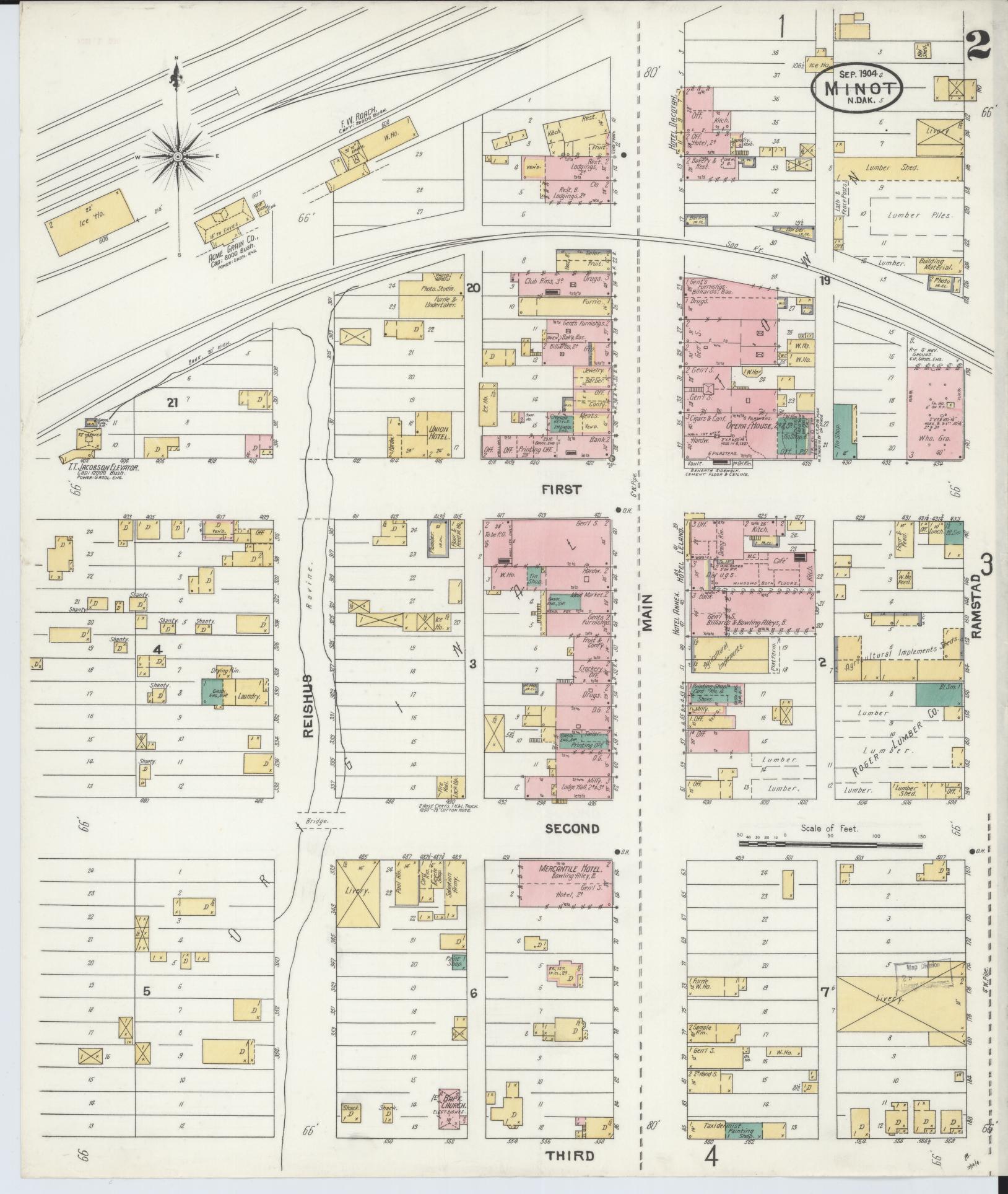 Sanborn Fire Insurance Map from Minot, Ward County, North Dakota (1904), Sheet #0002 - Complete Map Set gallery image, historic Sanborn map, vintage wall art, North Dakota North Dakota