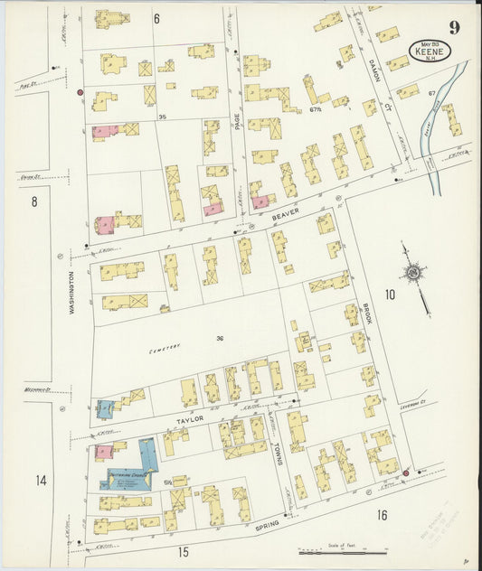 Sanborn Fire Insurance Map from Keene, Cheshire County, New Hampshire (1913), Sheet #0009 - Historic Sanborn Fire Insurance Map Print, vintage old map wall art, antique decor, genealogy gift, New Hampshire New Hampshire map