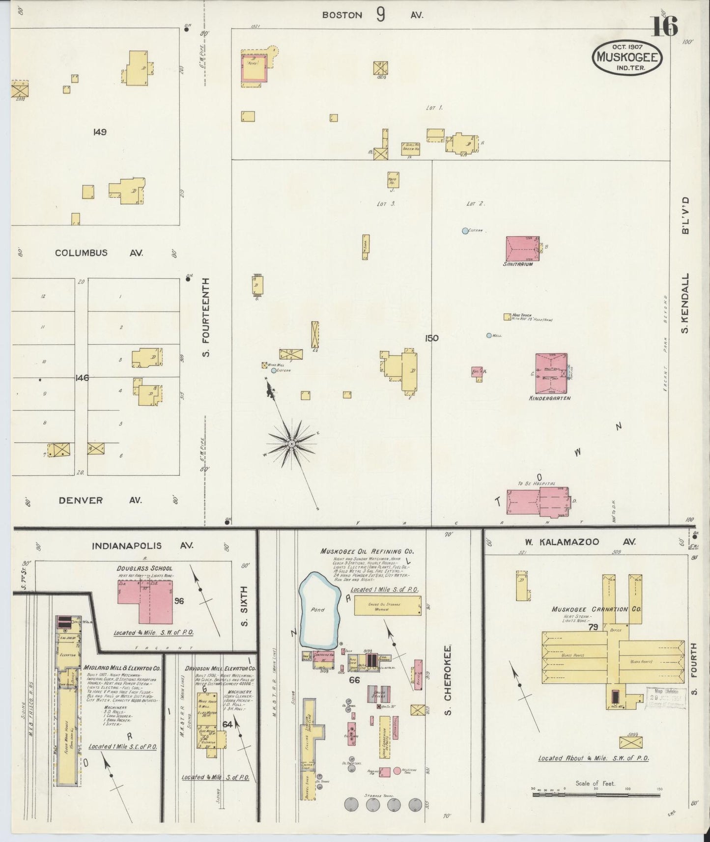 Sanborn Fire Insurance Map from Muskogee, Muskogee County, Oklahoma (1907), Sheet #0016 - Complete Map Set gallery image, historic Sanborn map, vintage wall art, Oklahoma Oklahoma