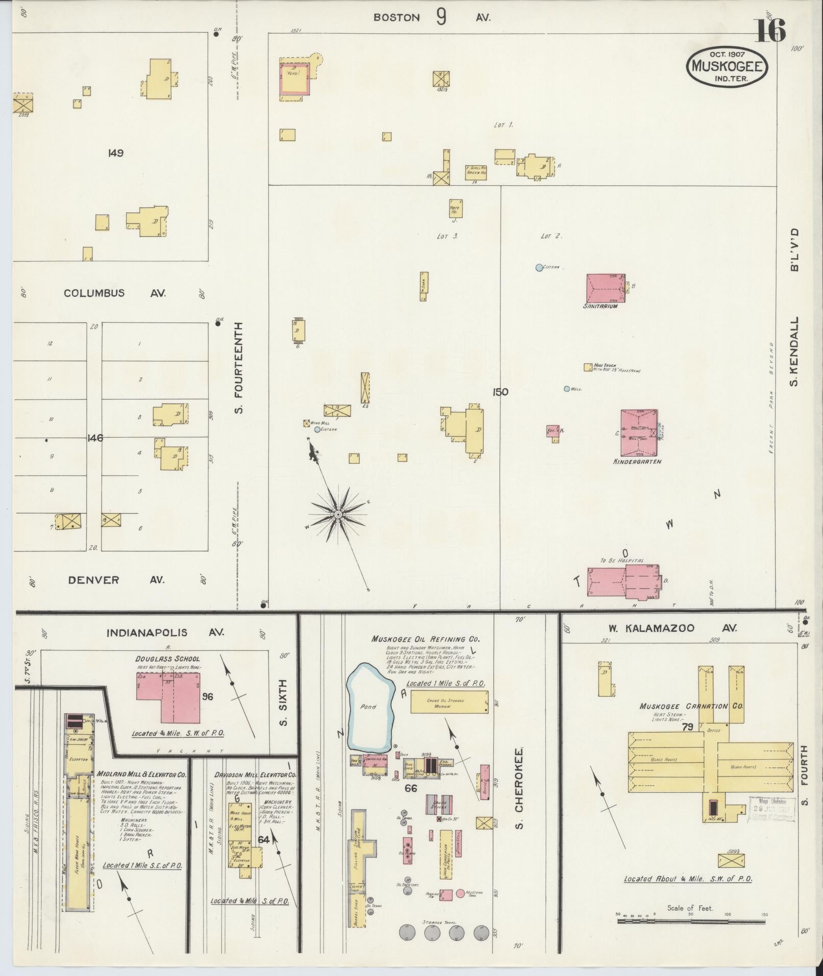 Sanborn Fire Insurance Map from Muskogee, Muskogee County, Oklahoma (1907), Sheet #0016 - Complete Map Set gallery image, historic Sanborn map, vintage wall art, Oklahoma Oklahoma