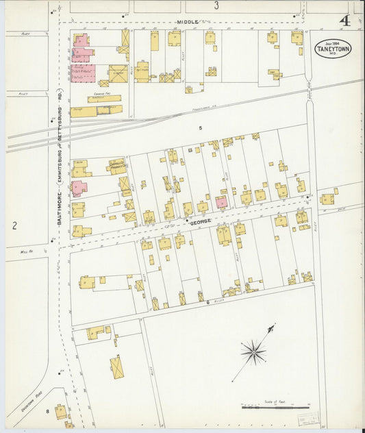 Sanborn Fire Insurance Map from Taneytown, Carroll County, Maryland (1904), Sheet #0004 - Historic Sanborn Fire Insurance Map Print, vintage old map wall art