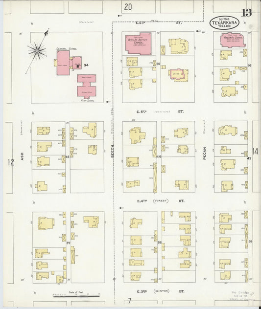 Sanborn Fire Insurance Map from Texarkana, Bowie County, Texas (1905), Sheet #0013 - Historic Sanborn Fire Insurance Map Print, vintage old map wall art, antique decor, genealogy gift, Texas Texas map