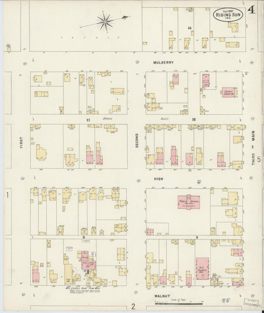 Sanborn Fire Insurance Map from Rising Sun, Ohio County, Indiana (1897), Sheet #0004 - Historic Sanborn Fire Insurance Map Print, vintage old map wall art, antique decor, genealogy gift, Indiana Indiana map