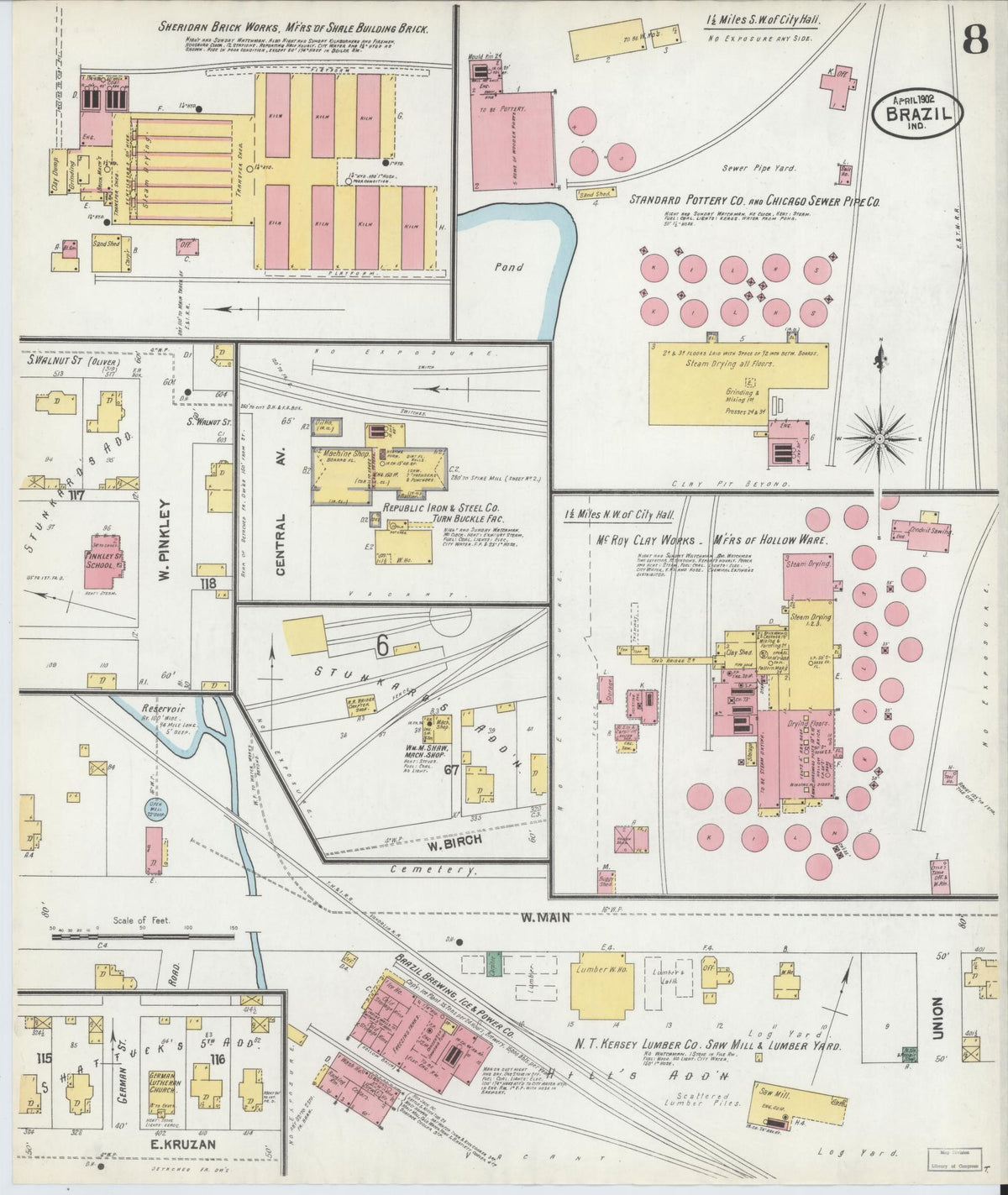 Sanborn Fire Insurance Map from Brazil, Clay County, Indiana (1902), Sheet #0008 - Historic Sanborn Fire Insurance Map Print, vintage old map wall art, antique decor, genealogy gift, Indiana Indiana map