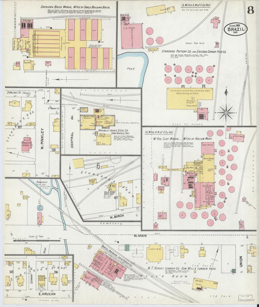Sanborn Fire Insurance Map from Brazil, Clay County, Indiana (1902), Sheet #0008 - Historic Sanborn Fire Insurance Map Print, vintage old map wall art, antique decor, genealogy gift, Indiana Indiana map