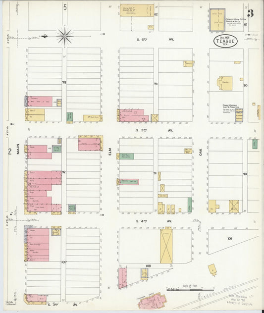 Sanborn Fire Insurance Map from Teague, Freestone County, Texas (1908), Sheet #0003 - Historic Sanborn Fire Insurance Map Print, vintage old map wall art, antique decor, genealogy gift, Texas Texas map