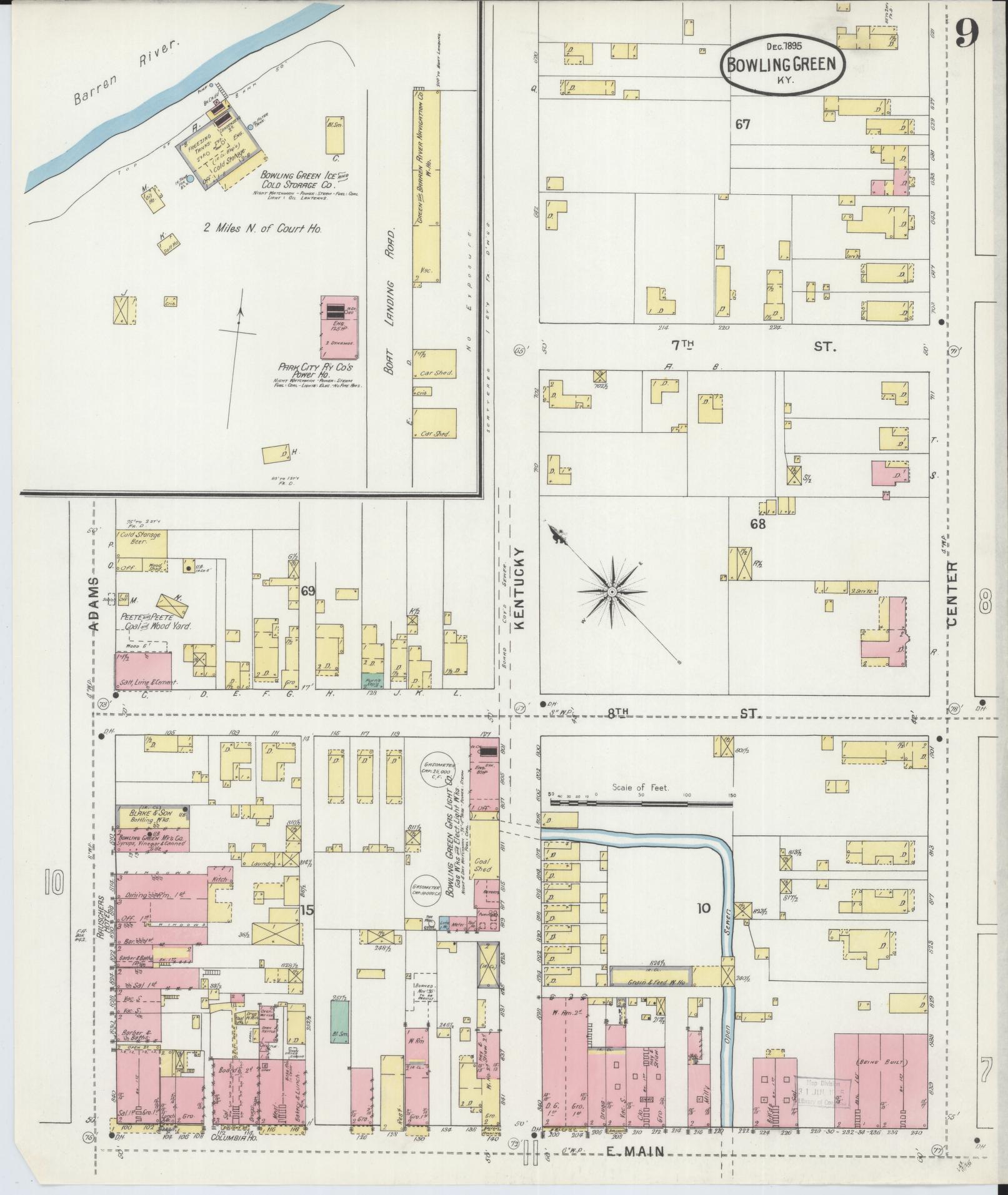 Sanborn Fire Insurance Map from Bowling Green, Warren County, Kentucky (1895), Sheet #0009 - Complete Map Set gallery image, historic Sanborn map, vintage wall art, Kentucky Kentucky