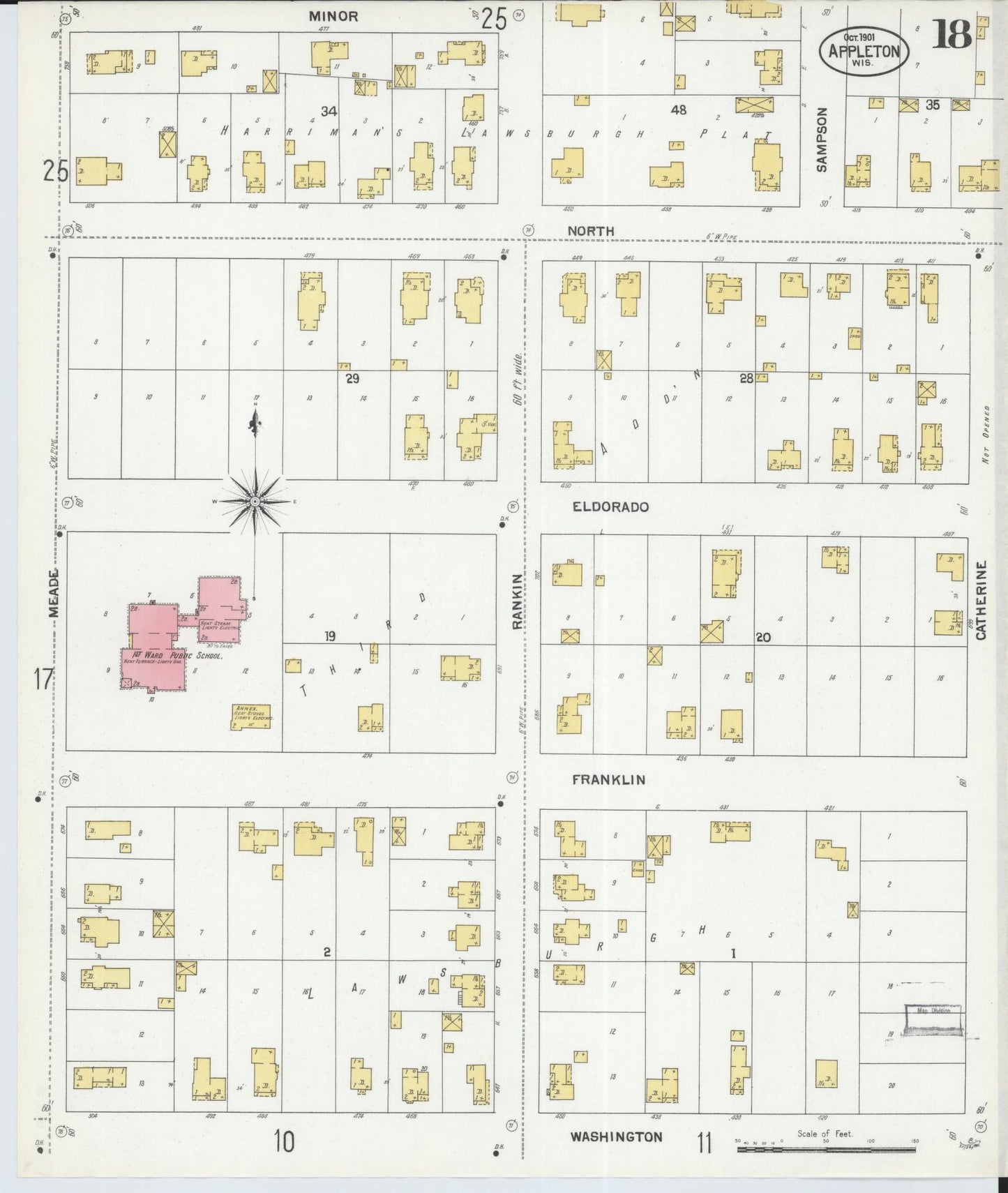 Sanborn Fire Insurance Map from Appleton, Outagamie County, Wisconsin (1901), Sheet #0018 - Historic Sanborn Fire Insurance Map Print, vintage old map wall art, antique decor, genealogy gift, Wisconsin Wisconsin map