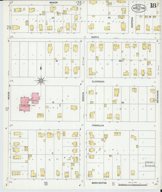Sanborn Fire Insurance Map from Appleton, Outagamie County, Wisconsin (1901), Sheet #0018 - Historic Sanborn Fire Insurance Map Print, vintage old map wall art, antique decor, genealogy gift, Wisconsin Wisconsin map