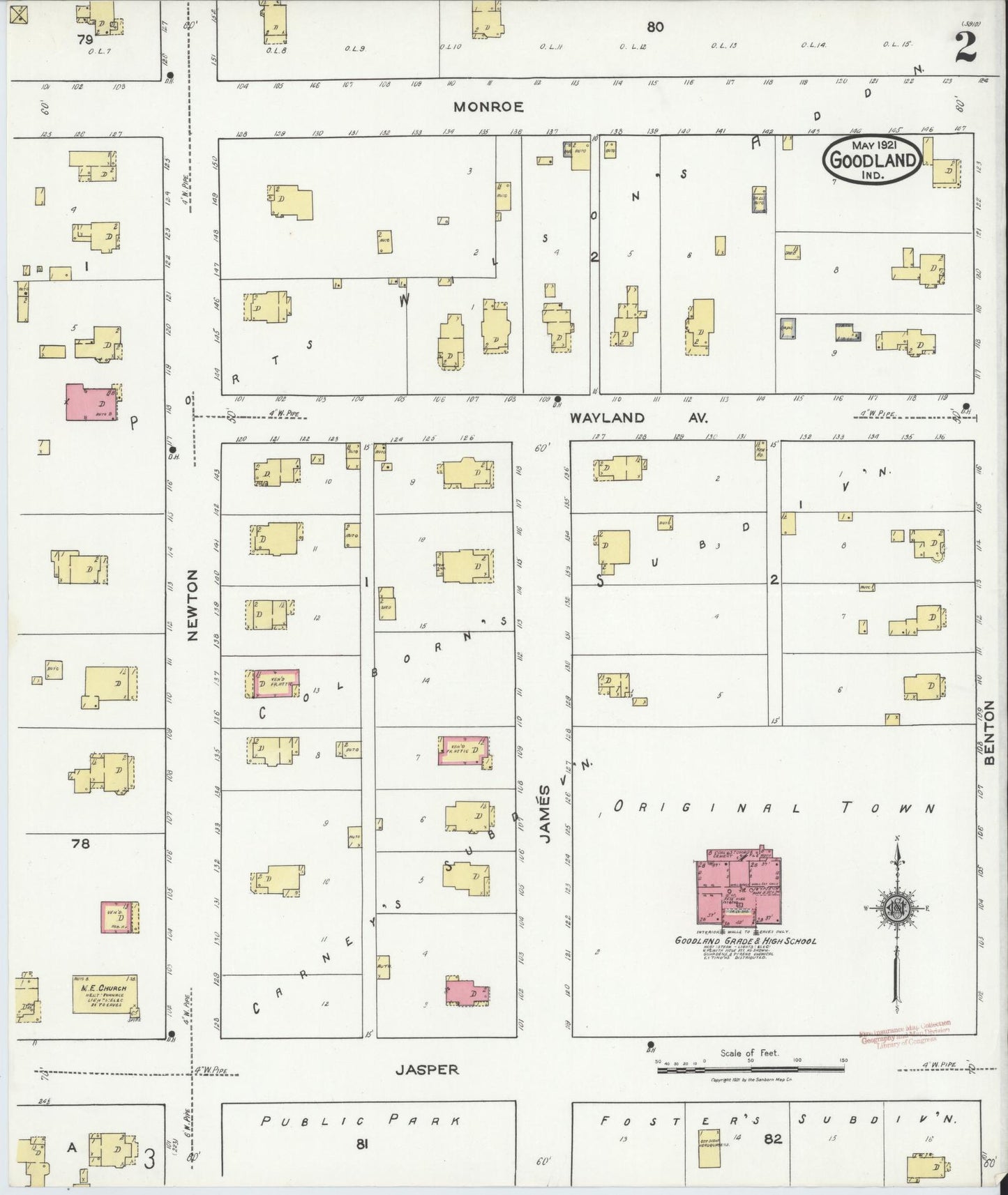 Sanborn Fire Insurance Map from Goodland, Newton County, Indiana (1921), Sheet #0002 - Historic Sanborn Fire Insurance Map Print, vintage old map wall art, antique decor, genealogy gift, Indiana Indiana map