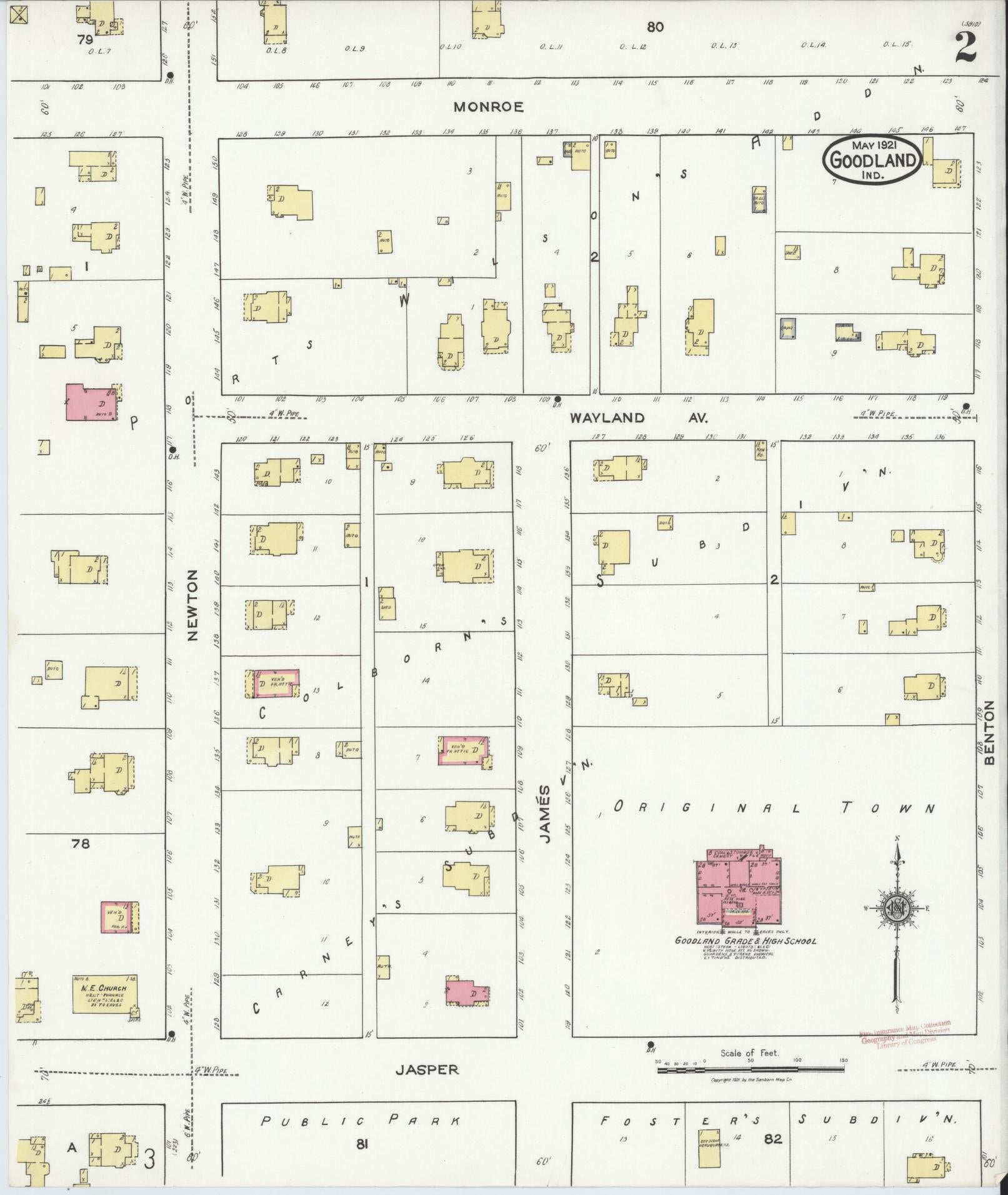 Sanborn Fire Insurance Map from Goodland, Newton County, Indiana (1921), Sheet #0002 - Historic Sanborn Fire Insurance Map Print, vintage old map wall art, antique decor, genealogy gift, Indiana Indiana map