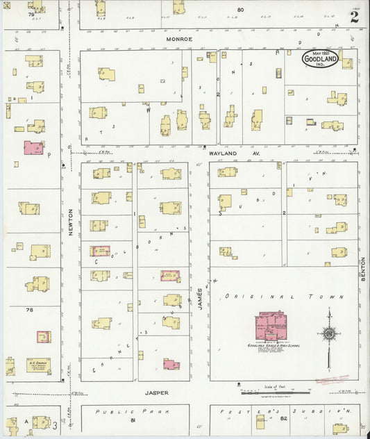 Sanborn Fire Insurance Map from Goodland, Newton County, Indiana (1921), Sheet #0002 - Historic Sanborn Fire Insurance Map Print, vintage old map wall art, antique decor, genealogy gift, Indiana Indiana map