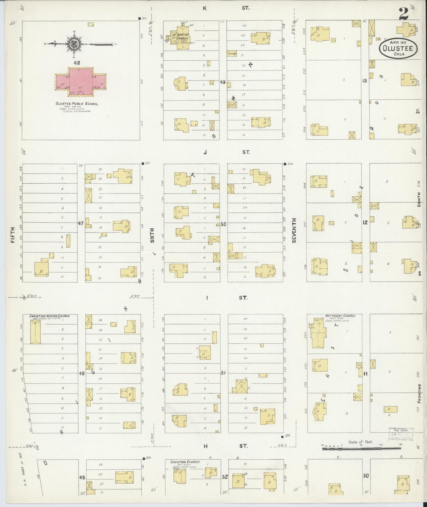 Sanborn Fire Insurance Map from Olustee, Jackson County, Oklahoma (1912), Sheet #0002 - Complete Map Set gallery image, historic Sanborn map, vintage wall art, Oklahoma Oklahoma