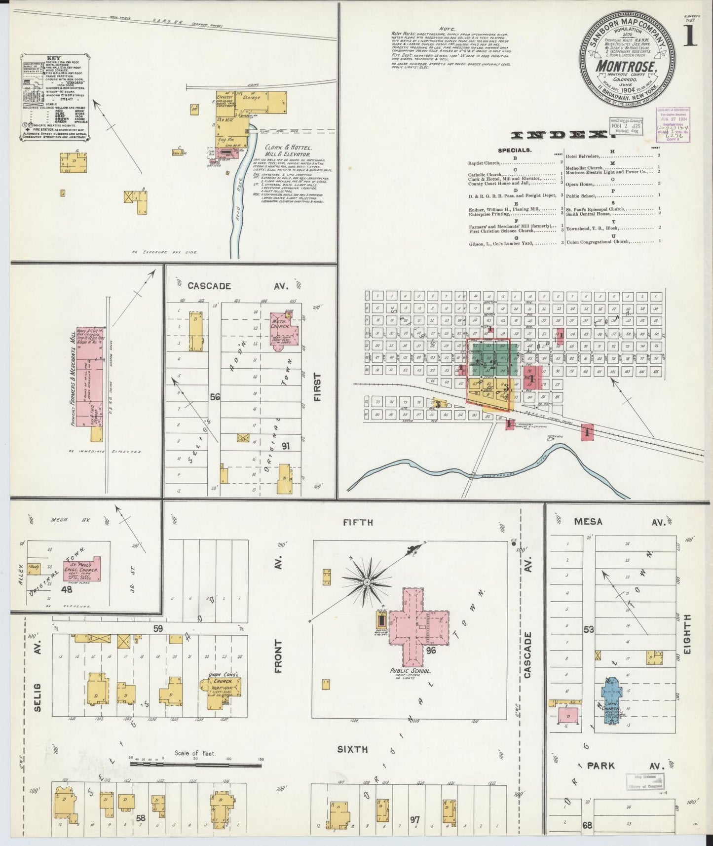 Sanborn Fire Insurance Map from Montrose, Montrose County, Colorado (1904), Sheet #0001 - Complete Map Set gallery image, historic Sanborn map, vintage wall art, Colorado Colorado
