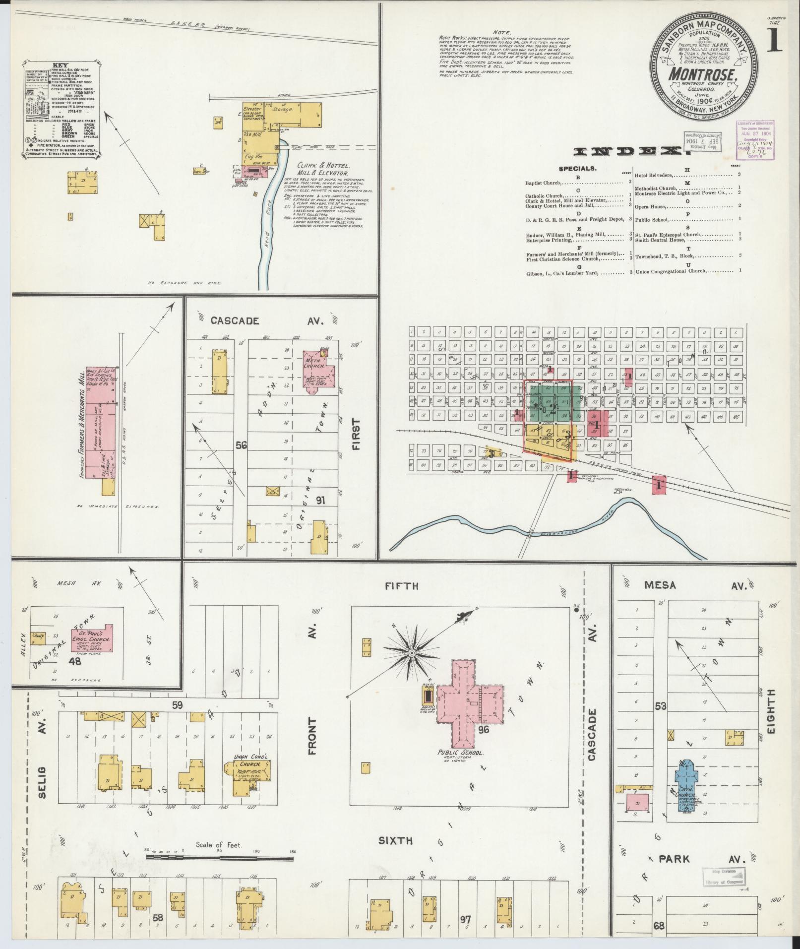 Sanborn Fire Insurance Map from Montrose, Montrose County, Colorado (1904), Sheet #0001 - Complete Map Set gallery image, historic Sanborn map, vintage wall art, Colorado Colorado