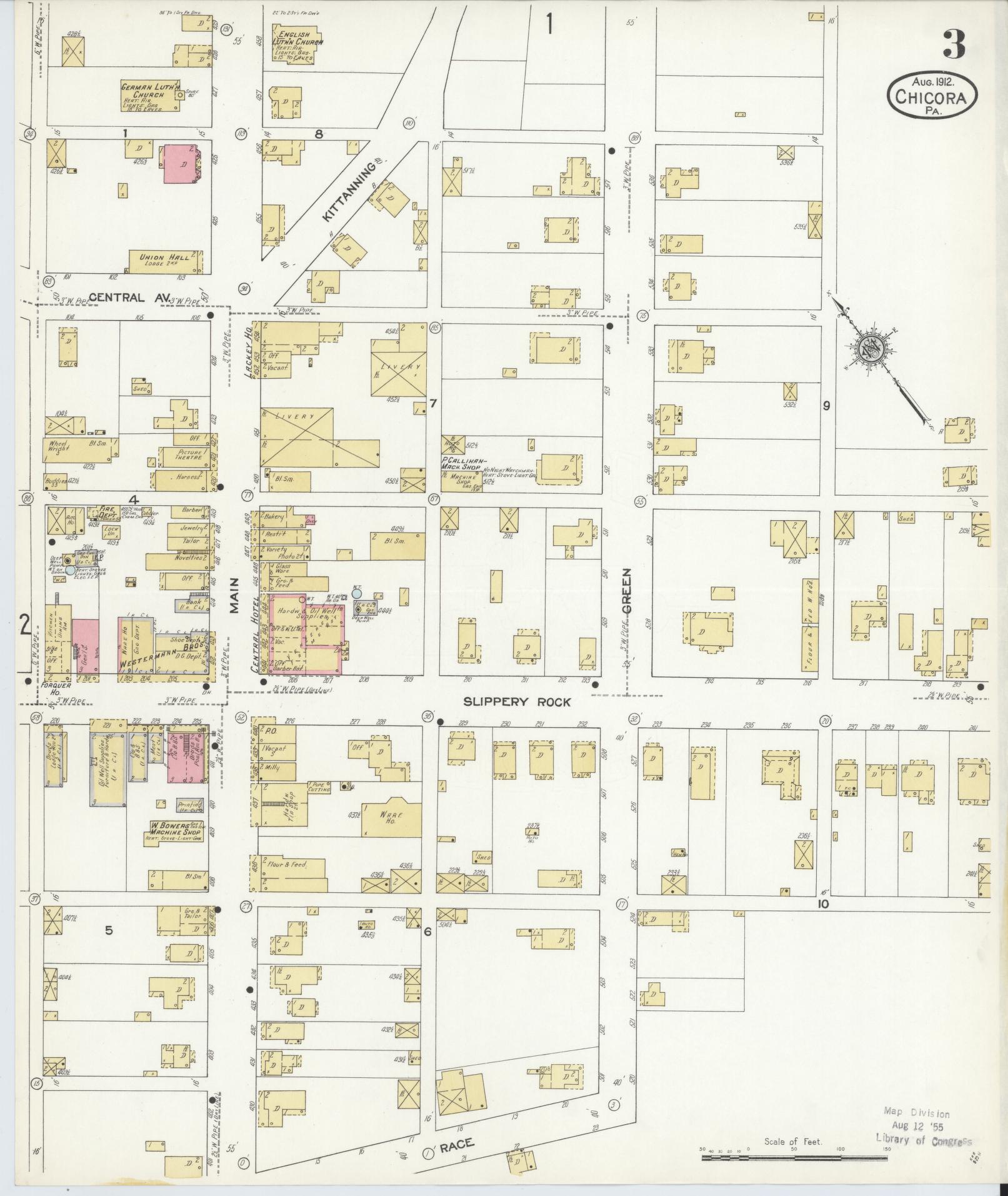 Sanborn Fire Insurance Map from Chicora, Butler County, Pennsylvania (1912), Sheet #0003 - Historic Sanborn Fire Insurance Map Print, vintage old map wall art, antique decor, genealogy gift, Pennsylvania Pennsylvania map