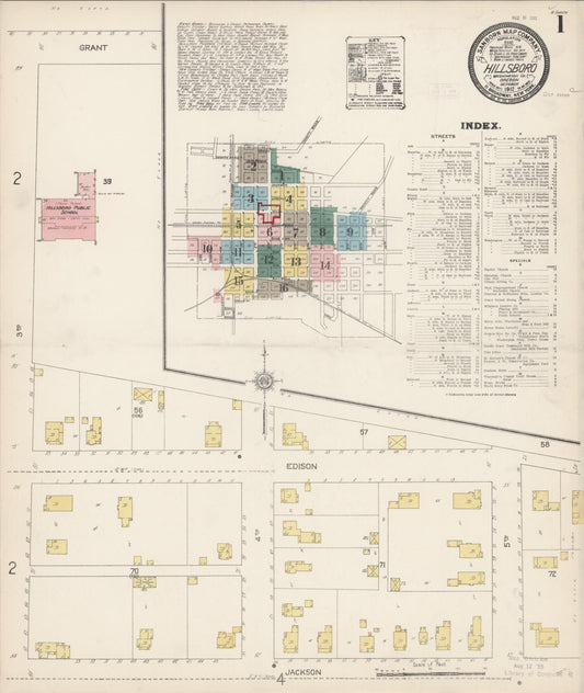 Sanborn Fire Insurance Map from Hillsboro, Washington County, Oregon (1912), Sheet #0001 - Historic Sanborn Fire Insurance Map Print, vintage old map wall art, antique decor, genealogy gift, Oregon Oregon map