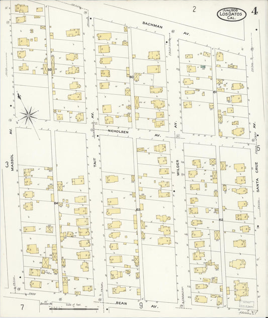 Sanborn Fire Insurance Map from Los Gatos, Santa Clara County, California (1908), Sheet #0004 - Historic Sanborn Fire Insurance Map Print, vintage old map wall art, antique decor, genealogy gift, California California map