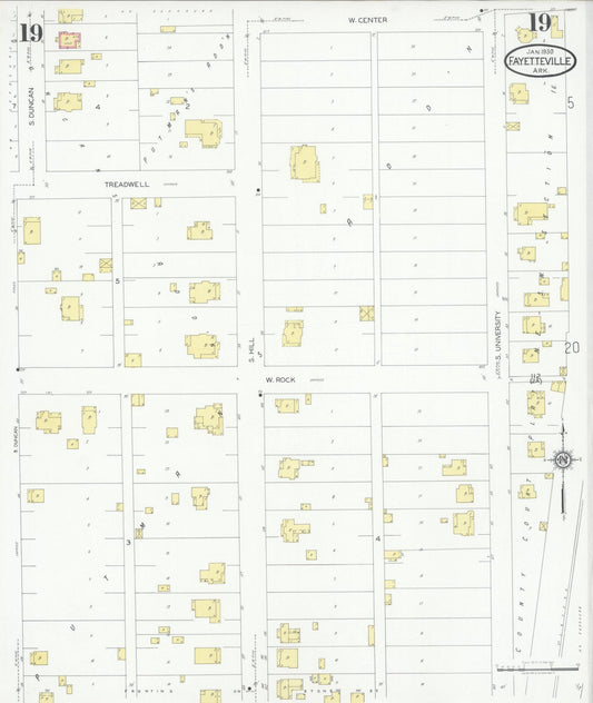 Sanborn Fire Insurance Map from Fayetteville, Washington County, Arkansas (1930), Sheet #0019 - Historic Sanborn Fire Insurance Map Print, vintage old map wall art, antique decor, genealogy gift, Arkansas Arkansas map