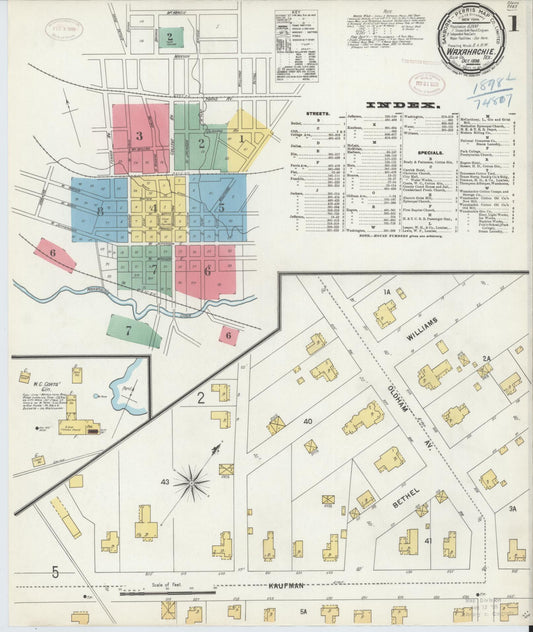 Sanborn Fire Insurance Map from Waxahachie, Ellis County, Texas (1898), Sheet #0001 - Historic Sanborn Fire Insurance Map Print, vintage old map wall art, antique decor, genealogy gift, Texas Texas map