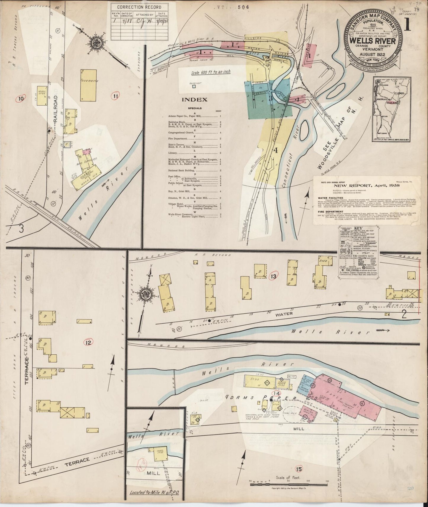 Sanborn Fire Insurance Map from Wells River, Orange County, Vermont. (1938) – Historic Sanborn Fire Insurance Map Print
