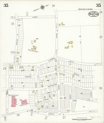 Sanborn Fire Insurance Map from Watertown, Middlesex County, Massachusetts (1923), Sheet #0035 - Complete Map Set gallery image, historic Sanborn map, vintage wall art, Massachusetts Massachusetts