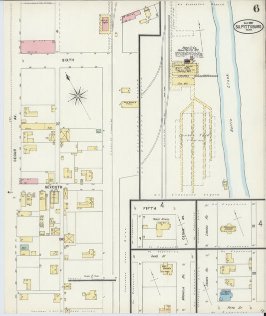 Sanborn Fire Insurance Map from South Pittsburg, Marion County, Tennessee (1897), Sheet #0006 - Historic Sanborn Fire Insurance Map Print, vintage old map wall art, antique decor, genealogy gift, Tennessee Tennessee map
