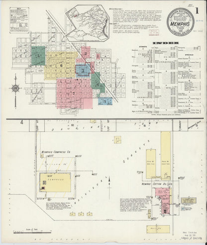Sanborn Fire Insurance Map from Memphis, Hall County, Texas (1914), Sheet #0001 - Historic Sanborn Fire Insurance Map Print, vintage old map wall art, antique decor, genealogy gift, Texas Texas map