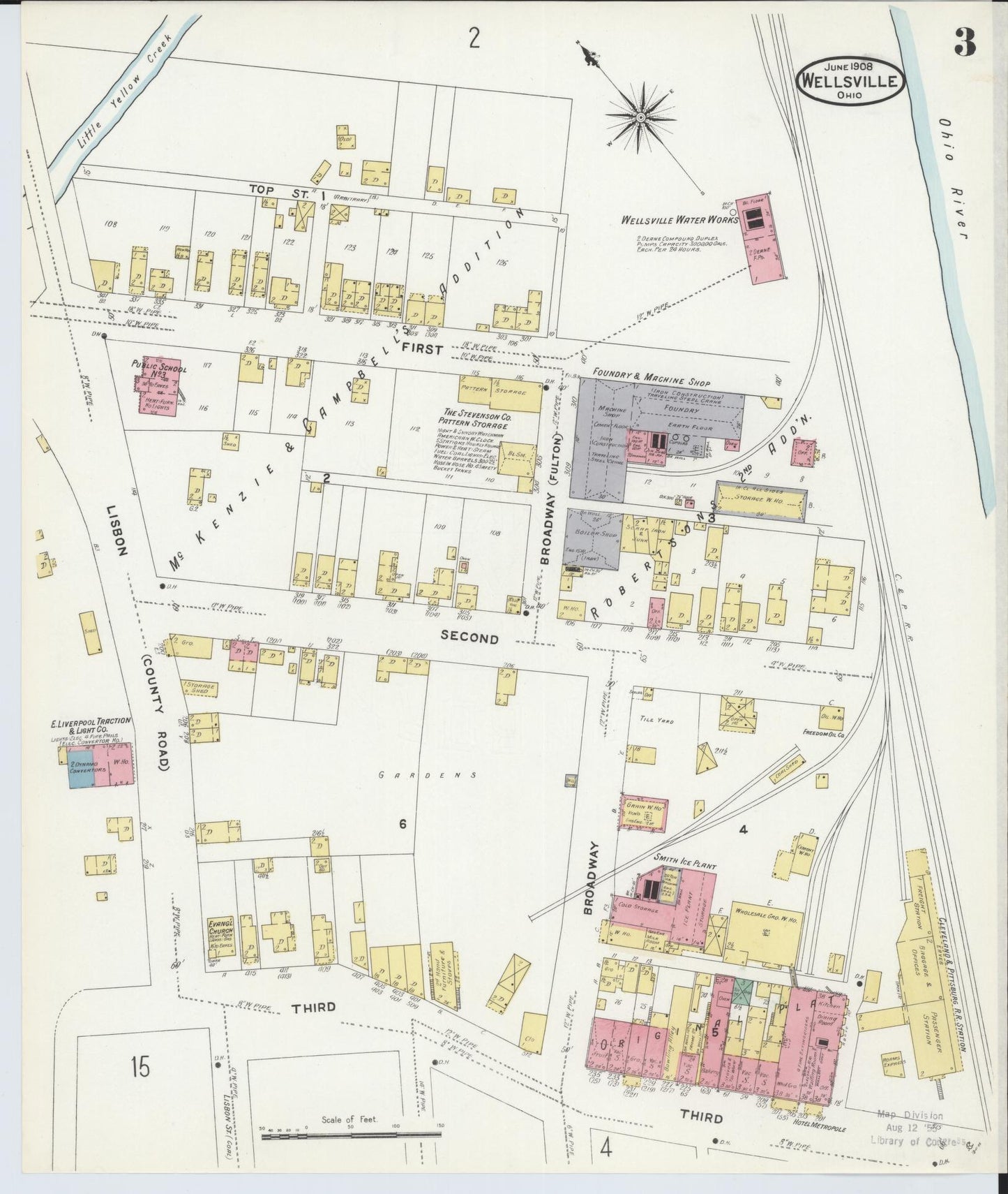 Sanborn Fire Insurance Map from Wellsville, Columbiana County, Ohio (1908), Sheet #0003 - Complete Map Set gallery image, historic Sanborn map, vintage wall art, Ohio Ohio