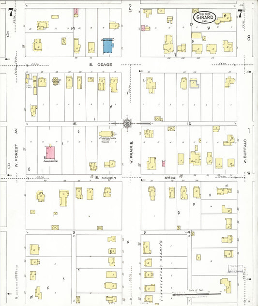 Sanborn Fire Insurance Map from Girard, Crawford County, Kansas (1923), Sheet #0007 - Historic Sanborn Fire Insurance Map Print, vintage old map wall art, antique decor, genealogy gift, Kansas Kansas map