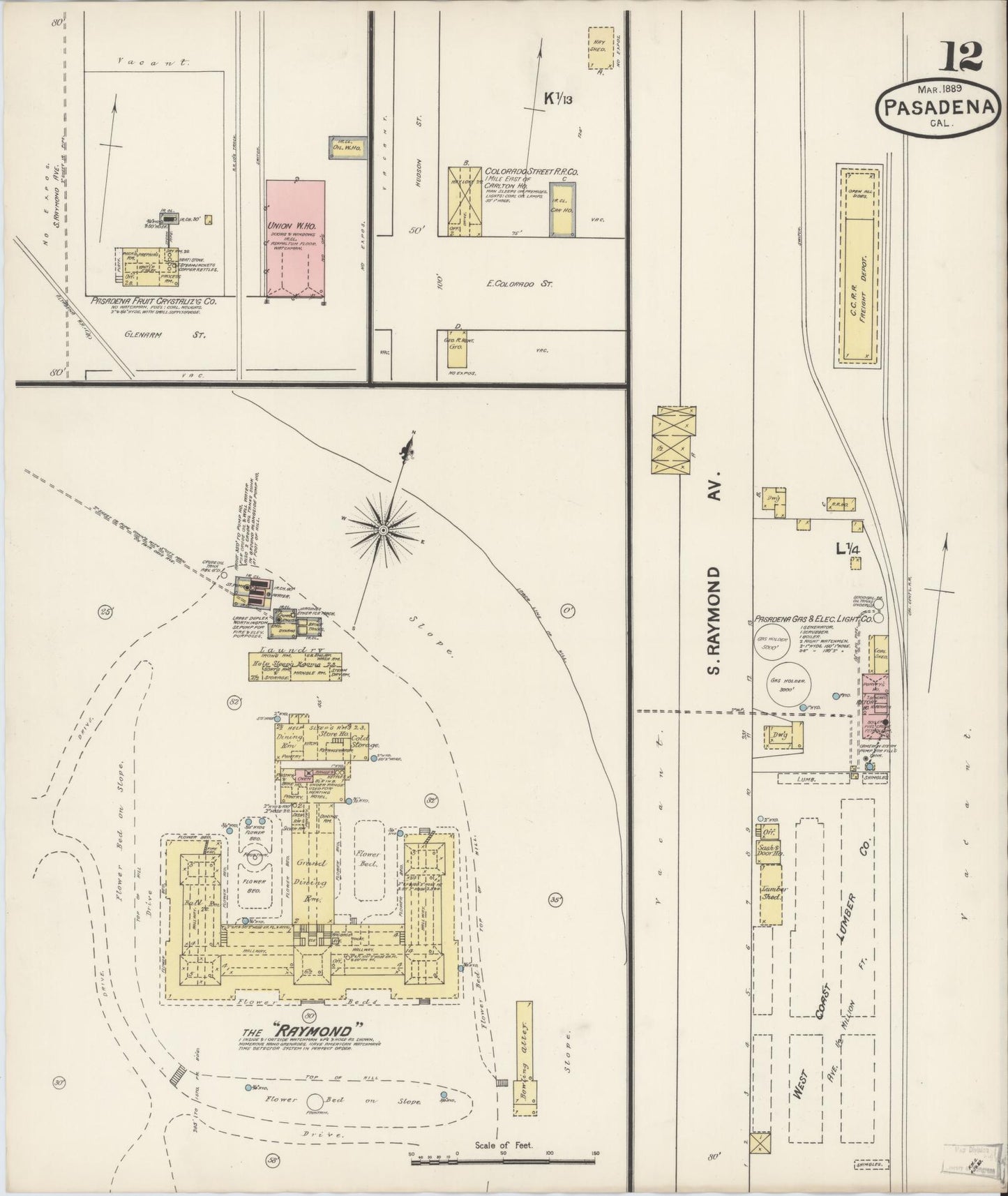 Sanborn Fire Insurance Map from Pasadena, Los Angeles County, California (1889), Sheet #0012 - Complete Map Set gallery image, historic Sanborn map, vintage wall art, California California