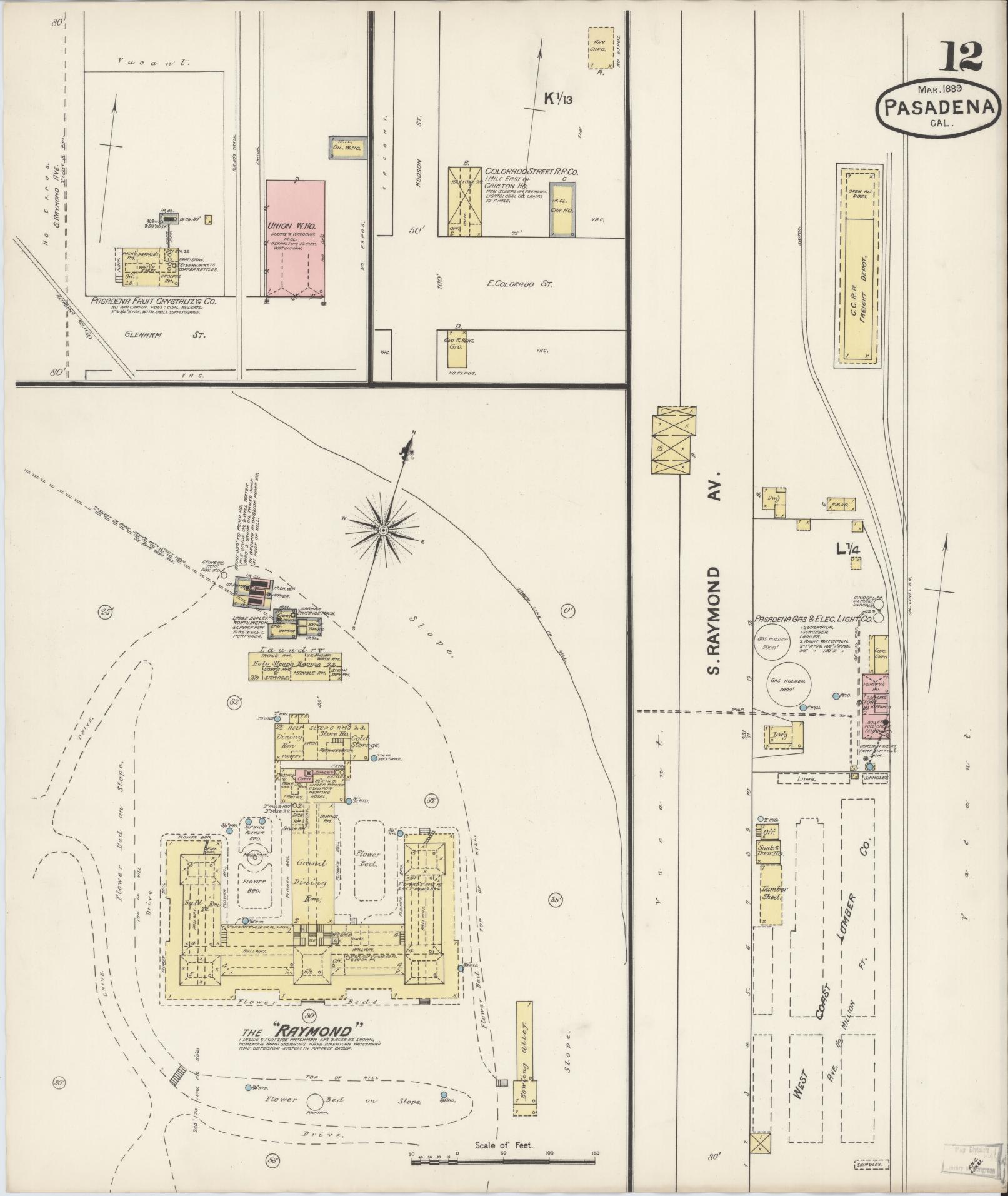 Sanborn Fire Insurance Map from Pasadena, Los Angeles County, California (1889), Sheet #0012 - Complete Map Set gallery image, historic Sanborn map, vintage wall art, California California