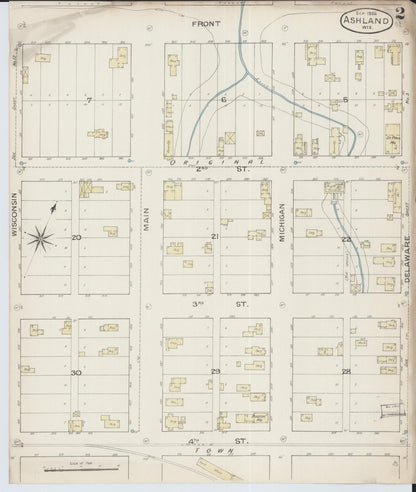 Sanborn Fire Insurance Map from Ashland, Ashland County, Wisconsin (1886), Sheet #0002 - Complete Map Set gallery image, historic Sanborn map, vintage wall art, Wisconsin Wisconsin