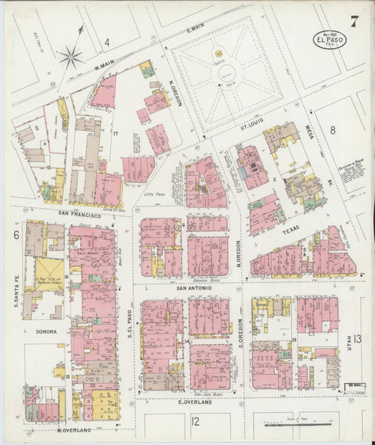 Sanborn Fire Insurance Map from El Paso, El Paso County, Texas (1898), Sheet #0007 - Historic Sanborn Fire Insurance Map Print, vintage old map wall art, antique decor, genealogy gift, Texas Texas map