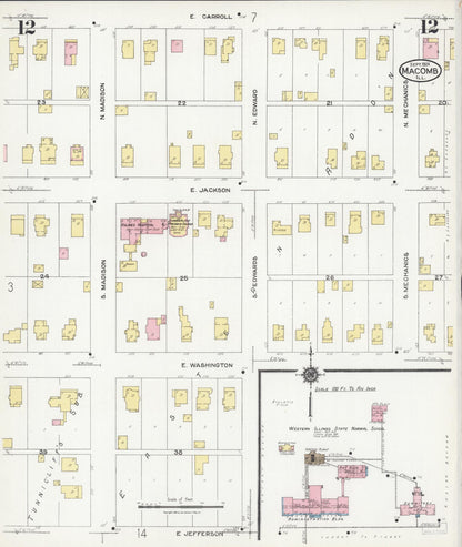 Sanborn Fire Insurance Map from Macomb, Mcdonough County, Illinois (1924), Sheet #0012 - Historic Sanborn Fire Insurance Map Print, vintage old map wall art, antique decor, genealogy gift, Illinois Illinois map
