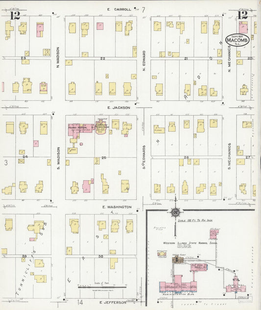 Sanborn Fire Insurance Map from Macomb, Mcdonough County, Illinois (1924), Sheet #0012 - Historic Sanborn Fire Insurance Map Print, vintage old map wall art, antique decor, genealogy gift, Illinois Illinois map