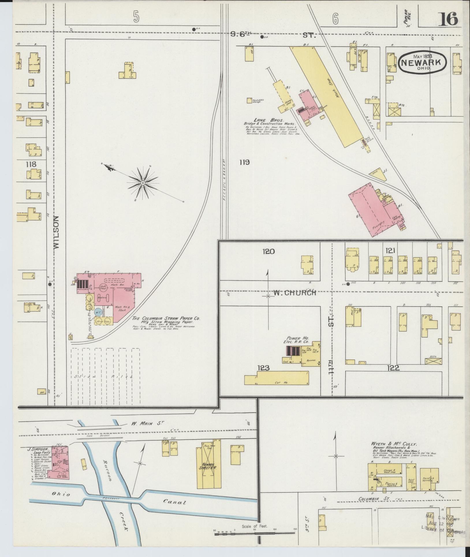Sanborn Fire Insurance Map from Newark, Licking County, Ohio (1893), Sheet #0016 - Historic Sanborn Fire Insurance Map Print, vintage old map wall art, antique decor, genealogy gift, Ohio Ohio map