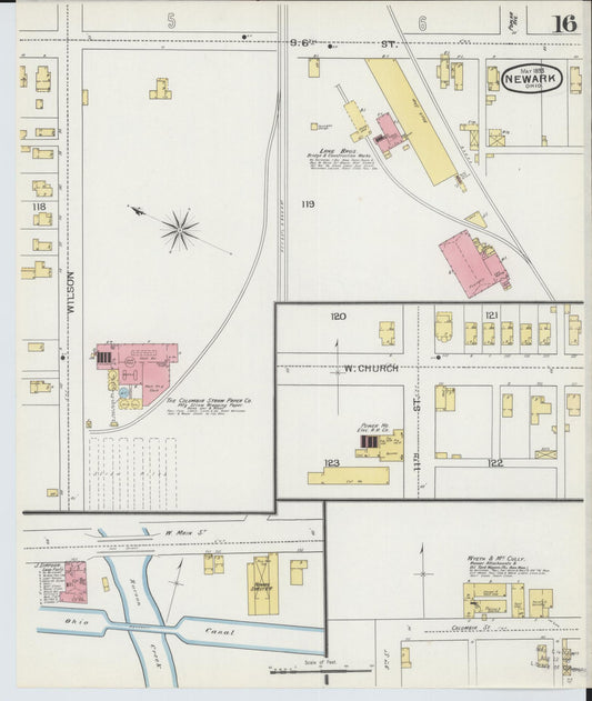 Sanborn Fire Insurance Map from Newark, Licking County, Ohio (1893), Sheet #0016 - Historic Sanborn Fire Insurance Map Print, vintage old map wall art, antique decor, genealogy gift, Ohio Ohio map