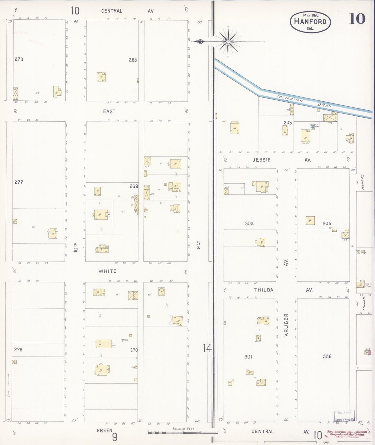 Sanborn Fire Insurance Map from Hanford, Kings County, California (1898), Sheet #0010 - Complete Map Set gallery image, historic Sanborn map, vintage wall art, California California