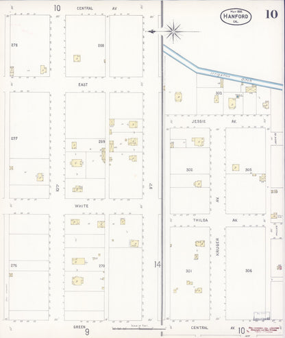 Sanborn Fire Insurance Map from Hanford, Kings County, California (1898), Sheet #0010 - Complete Map Set gallery image, historic Sanborn map, vintage wall art, California California
