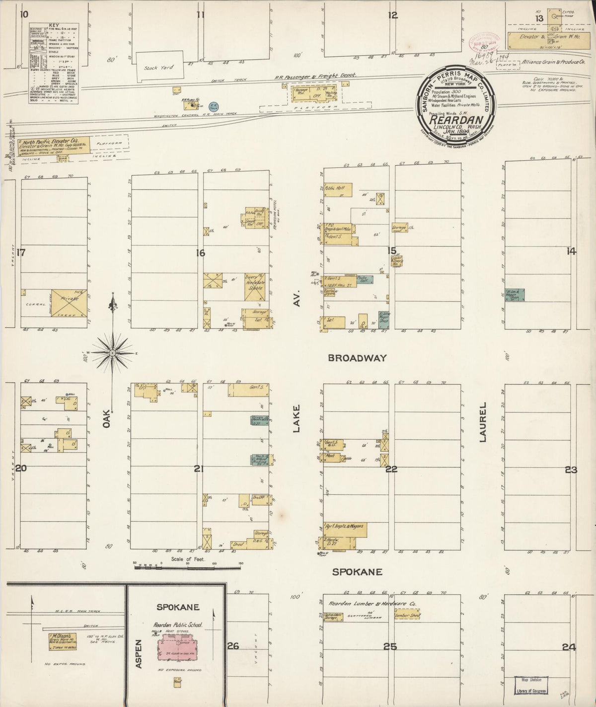 Sanborn Fire Insurance Map from Reardan, Lincoln County, Washington (1894), Sheet #0001 - Historic Sanborn Fire Insurance Map Print, vintage old map wall art, antique decor, genealogy gift, Washington Washington map