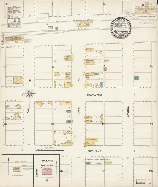 Sanborn Fire Insurance Map from Reardan, Lincoln County, Washington (1894), Sheet #0001 - Historic Sanborn Fire Insurance Map Print, vintage old map wall art, antique decor, genealogy gift, Washington Washington map