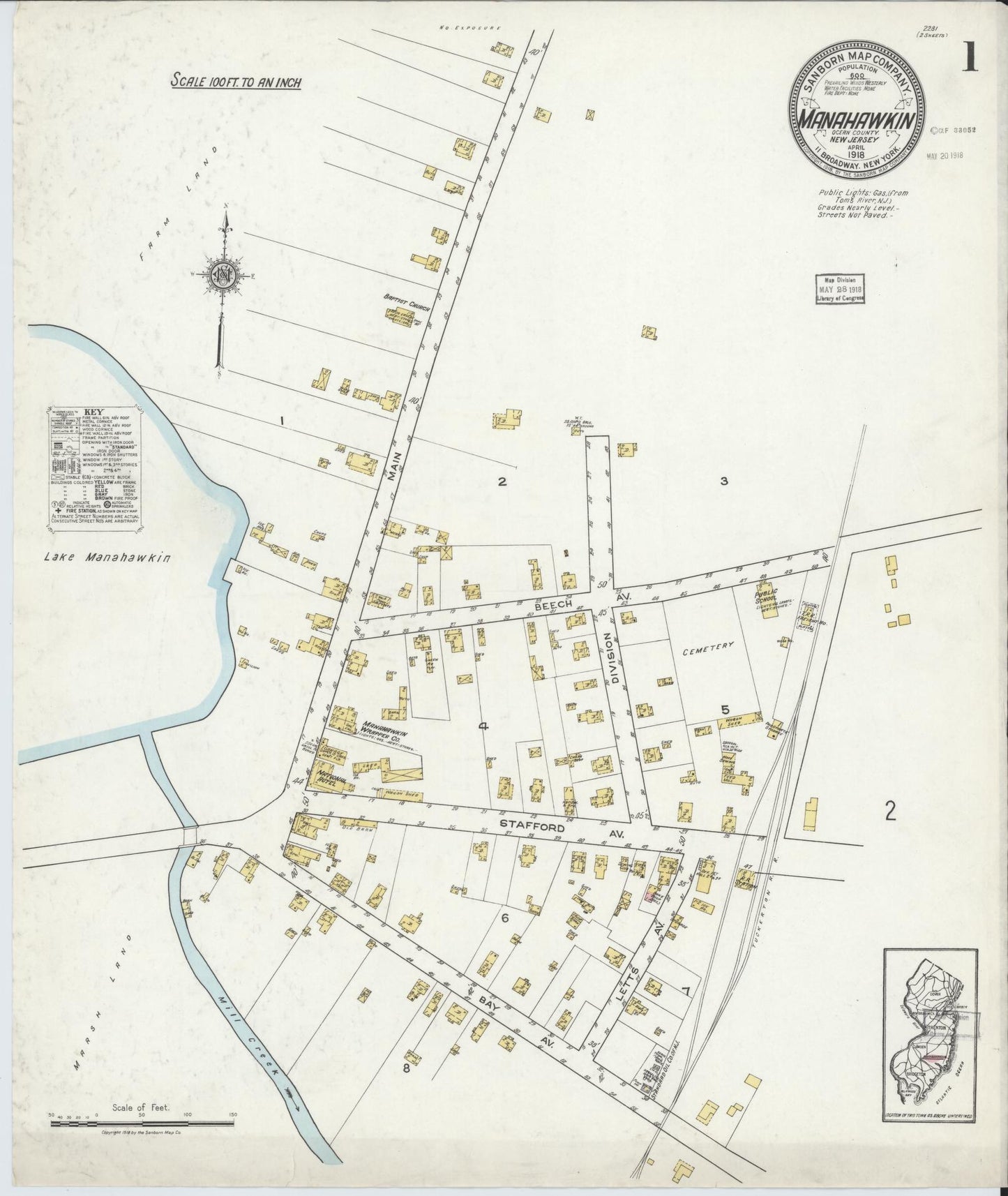 Sanborn Fire Insurance Map from Manahawkin, Ocean County, New Jersey. (1918) – Historic Sanborn Fire Insurance Map Print