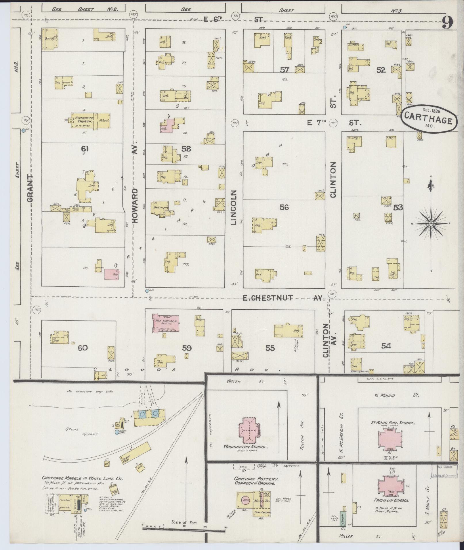 Sanborn Fire Insurance Map from Carthage, Jasper County, Missouri (1888), Sheet #0009 - Complete Map Set gallery image, historic Sanborn map, vintage wall art, Missouri Missouri