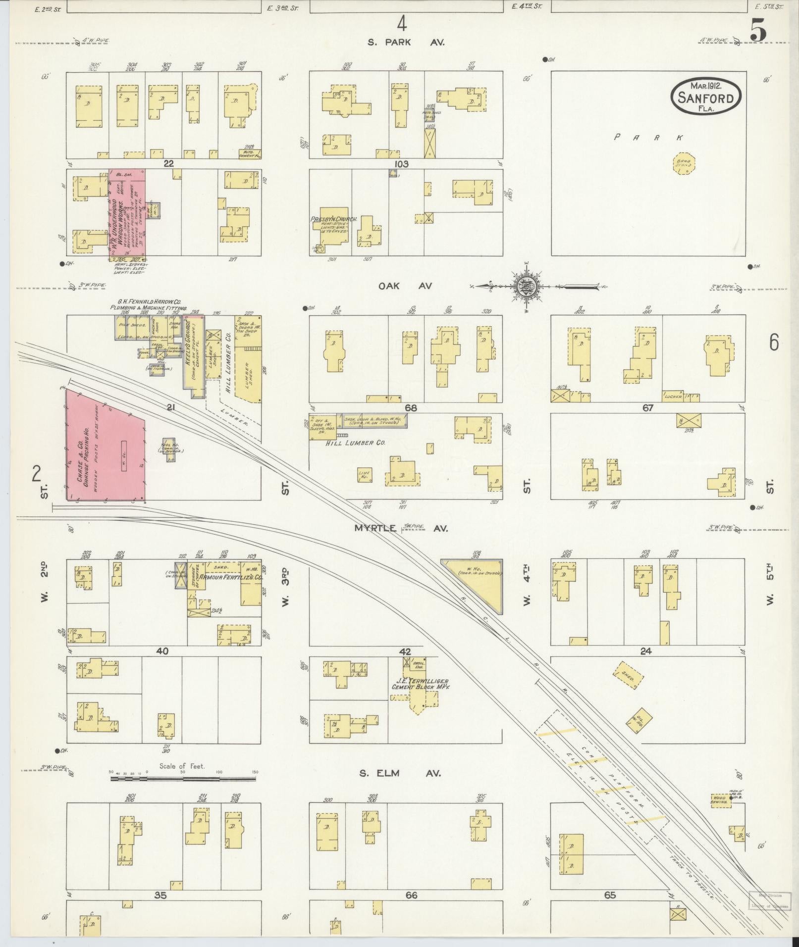 Sanborn Fire Insurance Map from Sanford, Seminole County, Florida (1912), Sheet #0005 - Historic Sanborn Fire Insurance Map Print, vintage old map wall art, antique decor, genealogy gift, Florida Florida map