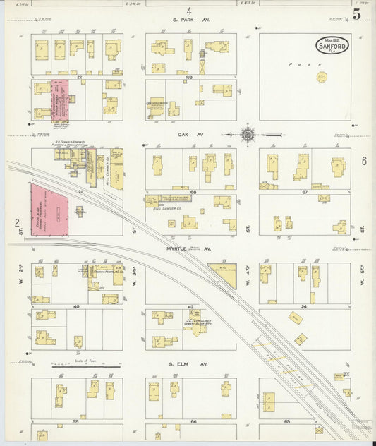 Sanborn Fire Insurance Map from Sanford, Seminole County, Florida (1912), Sheet #0005 - Historic Sanborn Fire Insurance Map Print, vintage old map wall art, antique decor, genealogy gift, Florida Florida map