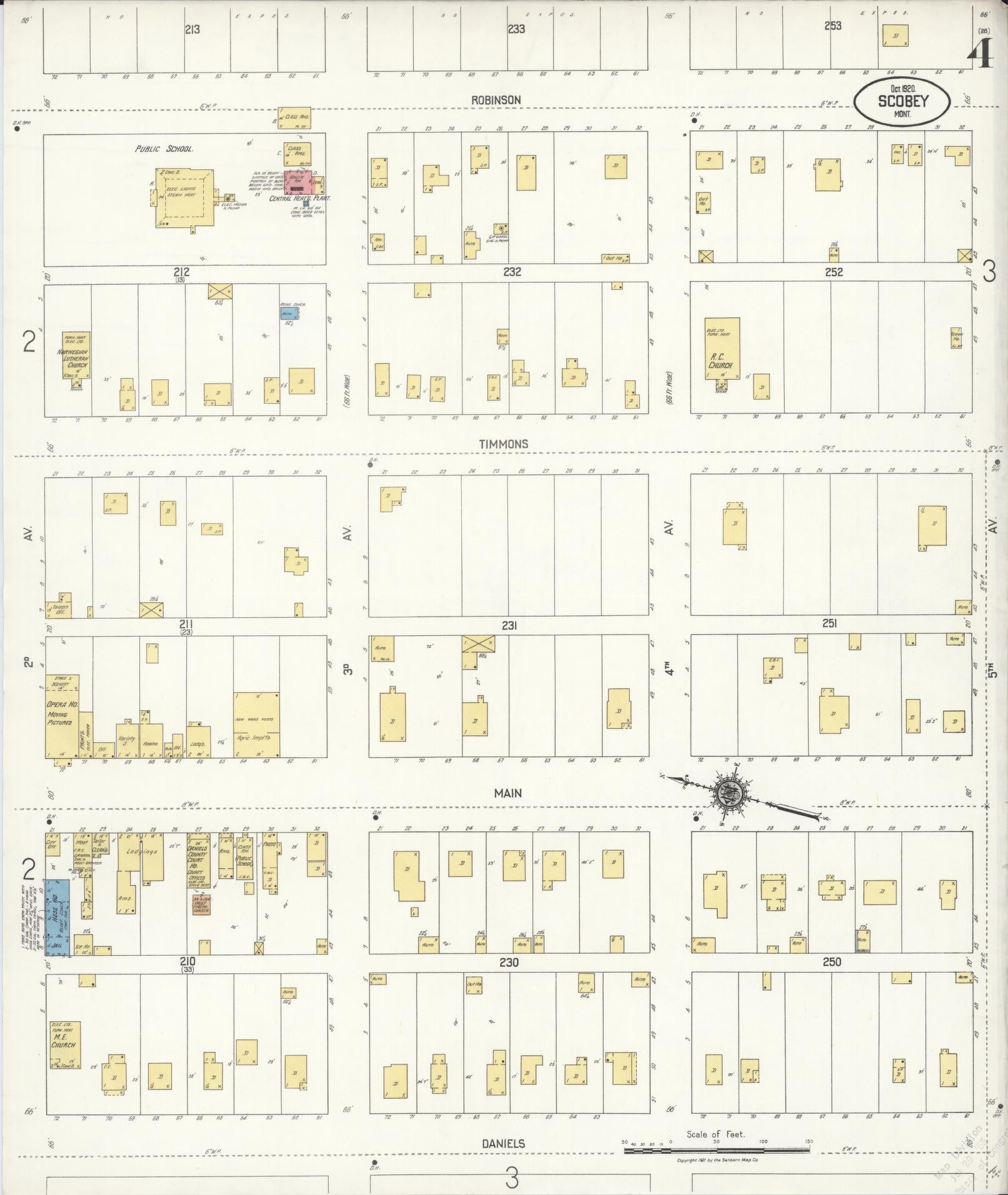 Sanborn Fire Insurance Map from Scobey, Daniels County, Montana (1920), Sheet #0004 - Historic Sanborn Fire Insurance Map Print, vintage old map wall art, antique decor, genealogy gift, Montana Montana map