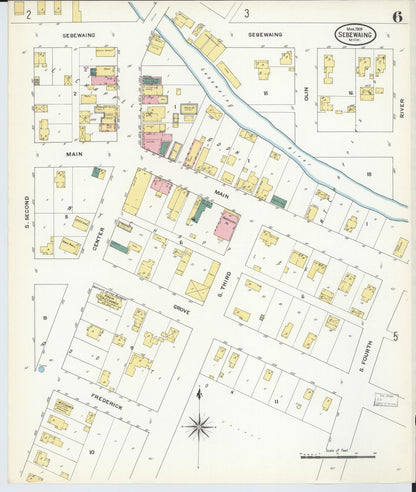 Sanborn Fire Insurance Map from Sebewaing, Huron County, Michigan (1909), Sheet #0006 - Historic Sanborn Fire Insurance Map Print, vintage old map wall art, antique decor, genealogy gift, Michigan Michigan map