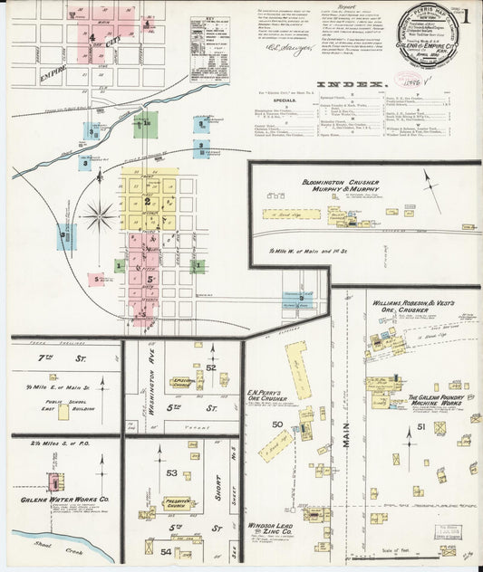 Sanborn Fire Insurance Map from Galena, Cherokee County, Kansas (1890), Sheet #0001 - Complete Map Set gallery image, historic Sanborn map, vintage wall art, Kansas Kansas