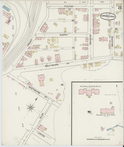 Sanborn Fire Insurance Map from Cumberland, Allegany County, Maryland (1887), Sheet #0008 - Complete Map Set gallery image, historic Sanborn map, vintage wall art, Maryland Maryland